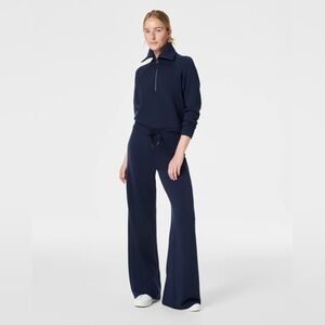 Spanx AirEssentials Wide Leg Pant and Half Zip Sweater - Timeless Navy SET